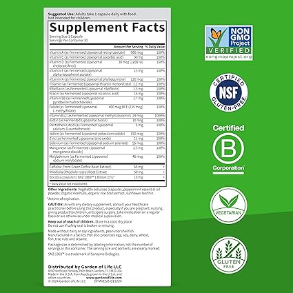 Fermented Liposomal Multivitamin + Energy Support Capsules by Garden of Life