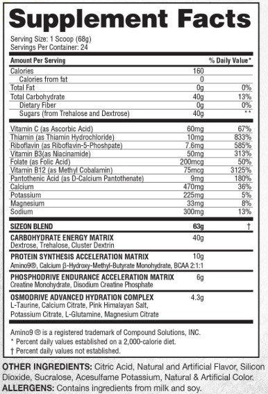 Size On Intra Workout Formula Lemon Ice by Gaspari