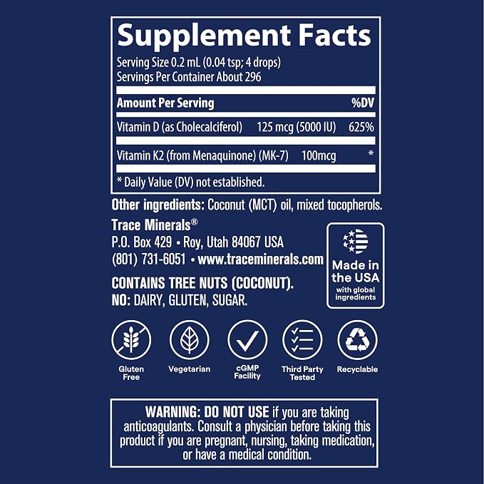 Ionic D3 5000iu + K2 100mcg by Trace Minerals