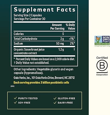 Sauerkraut Postbiotic Capsules by Gaia