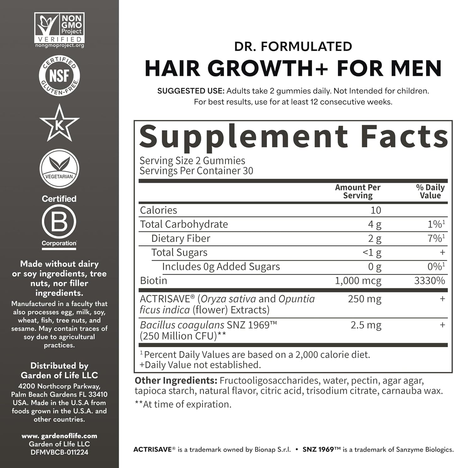Hair Growth+ Gummies for Men by Garden of Life