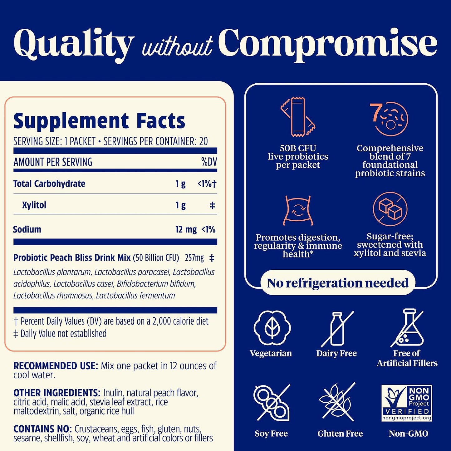 Probiotic Sugar Free Drink Mix Peach Powder Packets by Enzymedica