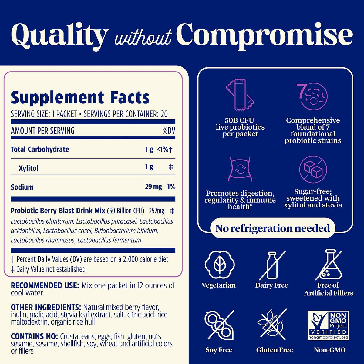 Probiotic Sugar Free Berry Drink Mix Powder Packets by Enzymedica
