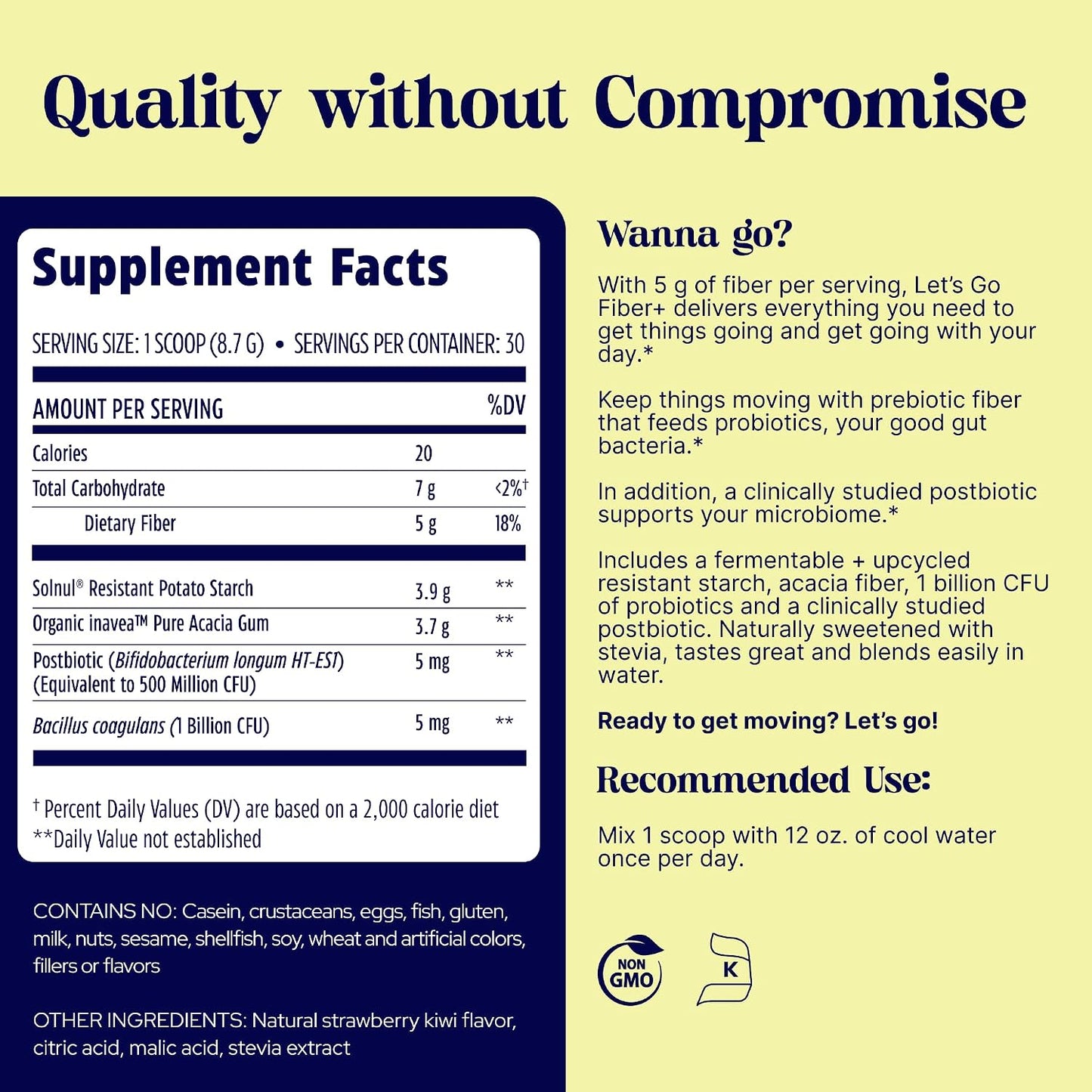 Let's Go Fiber+ Probiotics Strawberry Kiwi Powder by Enzymedica
