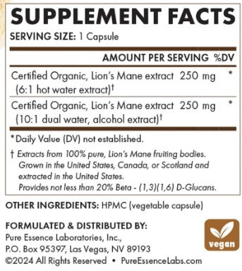 Lion's Mane 8X Capsules by Pure Essence Labs