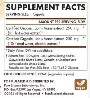 Lion's Mane 8X Capsules by Pure Essence Labs