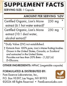 Lion's Mane 8X Capsules by Pure Essence Labs