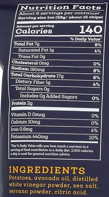 Serrano Sea Salt & Vinegar Kettle Cooked Chips by Siete