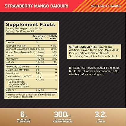 Gold Standard Advanced PreWorkout Strawberry Mango Daiquiri by Optimum Nutrition