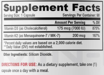 Vitamin D3 & K2 Capsules by Metabolic Nutrition
