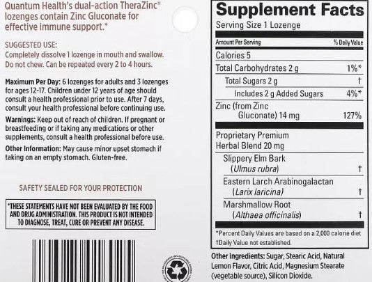 Therazinc Lemon Lozenges by Quantum