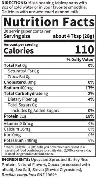 Plant Based Sprouted Barley Chocolate Protein with Probiotics by Garden of Life