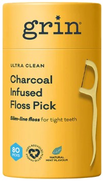Charcoal Infused Floss Picks by Grin Natural Products