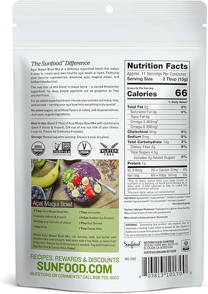 Organic Acai Maquai Bowl Mix by Sunfood Superfoods