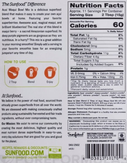 Organic Acai Maquai Bowl Mix by Sunfood Superfoods