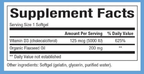 Vitamin D3 125mcg 5000iu Softgels by Natural Factors