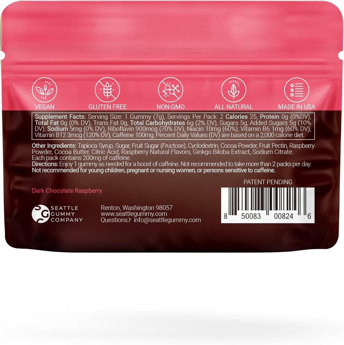 Mocca Shots Dark Chocolate Raspberry Gummies by Seattle Gummy Company