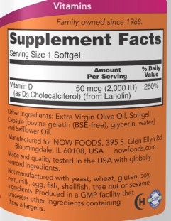 Vitamin D3 2,000iu Softgels by Now Foods