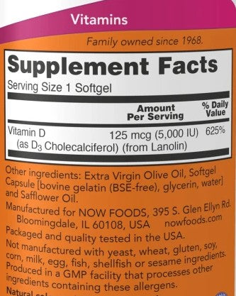 Vitamin D3 5,000iu Softgels by Now Foods