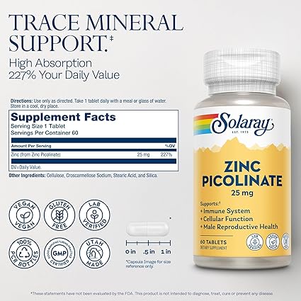 Zinc Picolinate 25mg Tablets by Solaray