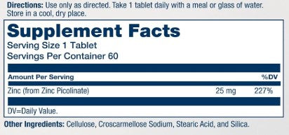 Zinc Picolinate 25mg Tablets by Solaray