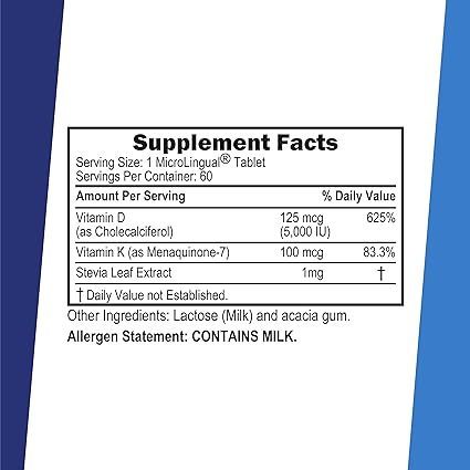 Vitamin K2 100mcg D3 5000iu Quick Dissolve Tablets by Superior Source