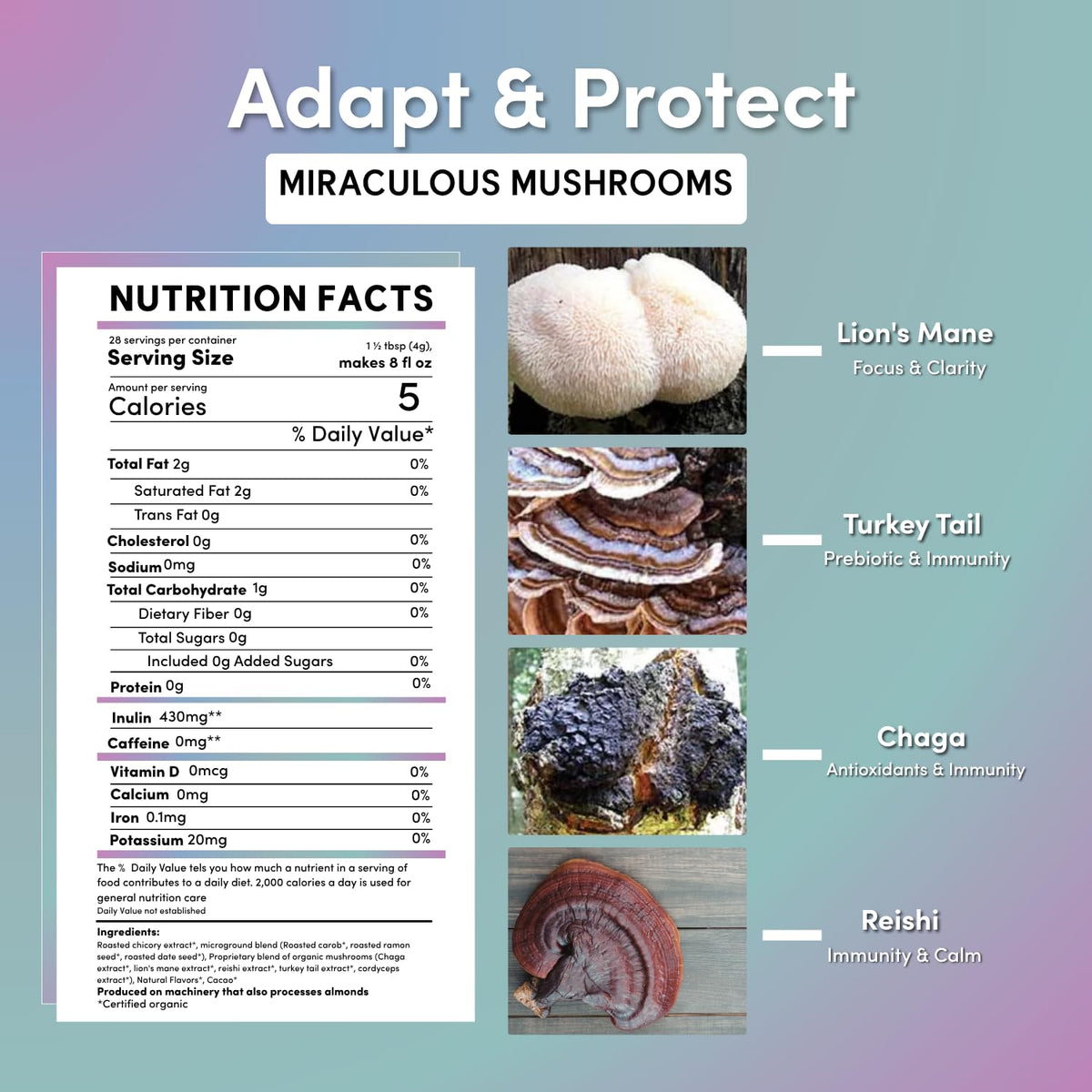 Instant Herbal Coffee Miraculous Mushroom Adapt & Protect by Teeccino