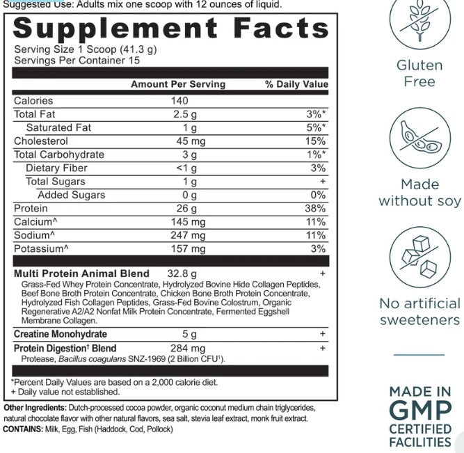 Multi Protein Animal Based + Creatine Dark Chocolate by Ancient Nutrition