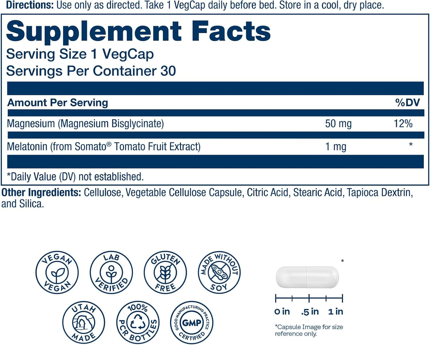 SleepMag Magnesium & Plant Melatonin Capsules by Solaray