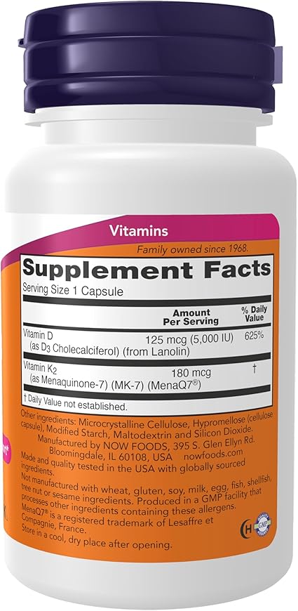 Mega Vitamin D3 + MK7 Capsules by Now Foods