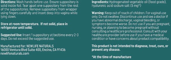Hyaluronic Acid Vaginal Suppositories by New Life Naturals