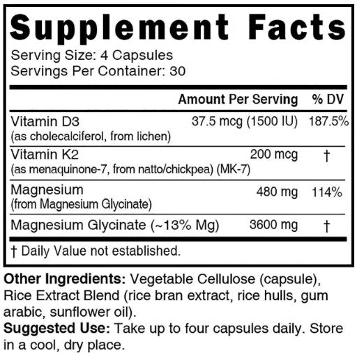 Vitamin D3 K2 Magnesium Glycinate Capsules by Nature's Fusion