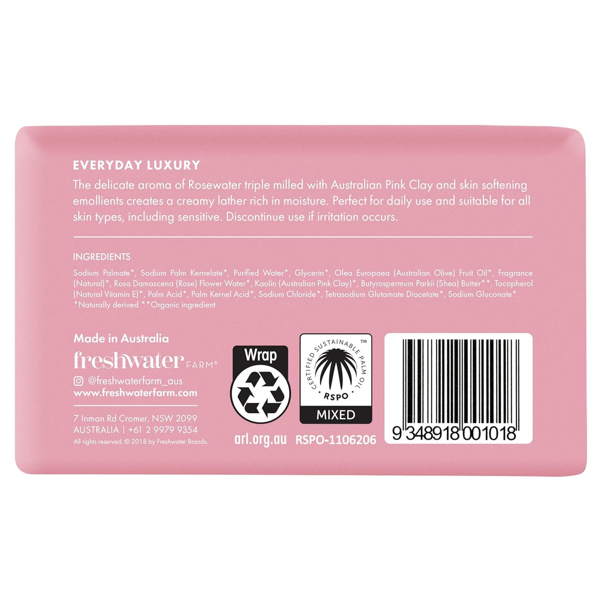 Rosewater Pink Clay Bar Soap by Freshwater Farm