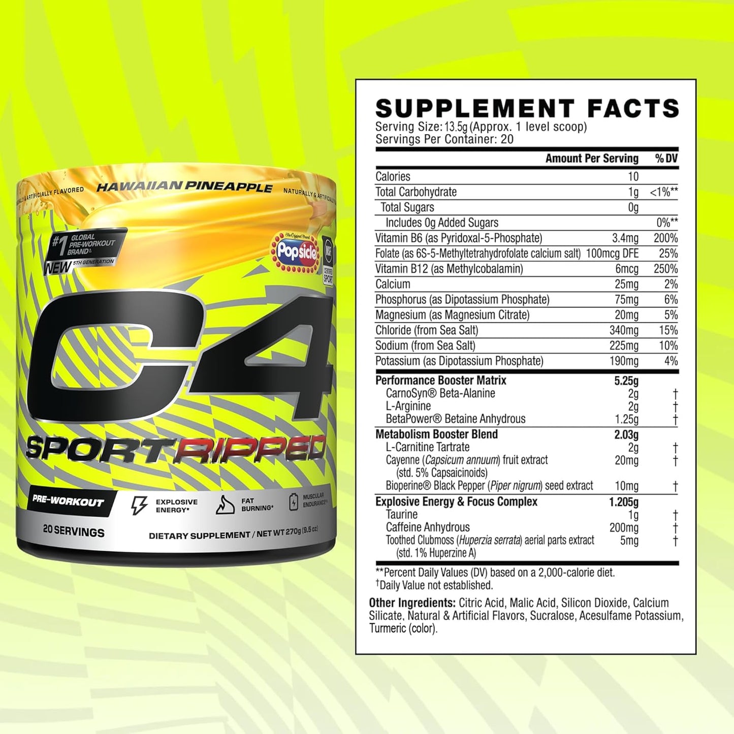 C4 Sport Ripped PreWorkout Hawaiian Pineapple Popsicle by Cellucor