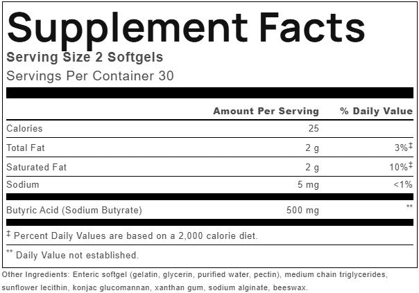 Sodium Butyrate Postbiotic Softgels by Natural Factors