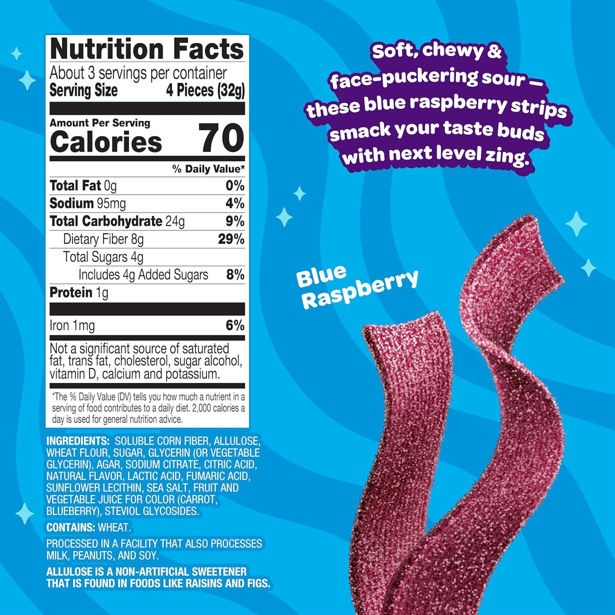 Sour Blue Raspberry Gummy Strips by Joyride