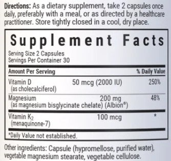 Vitamin D3 K2 & Magnesium Glycinate Veg Capsules by Bluebonnet