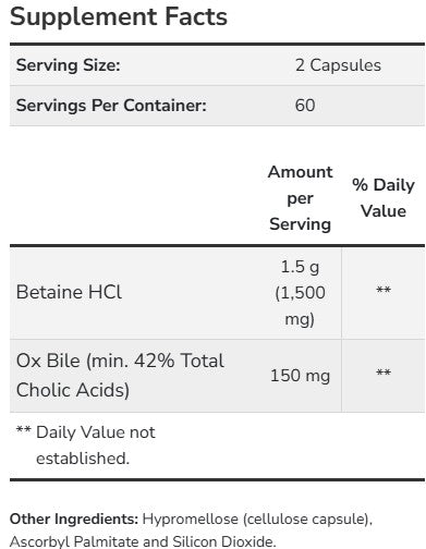 Betaine HCL & Ox Bile Capsules by Now Foods