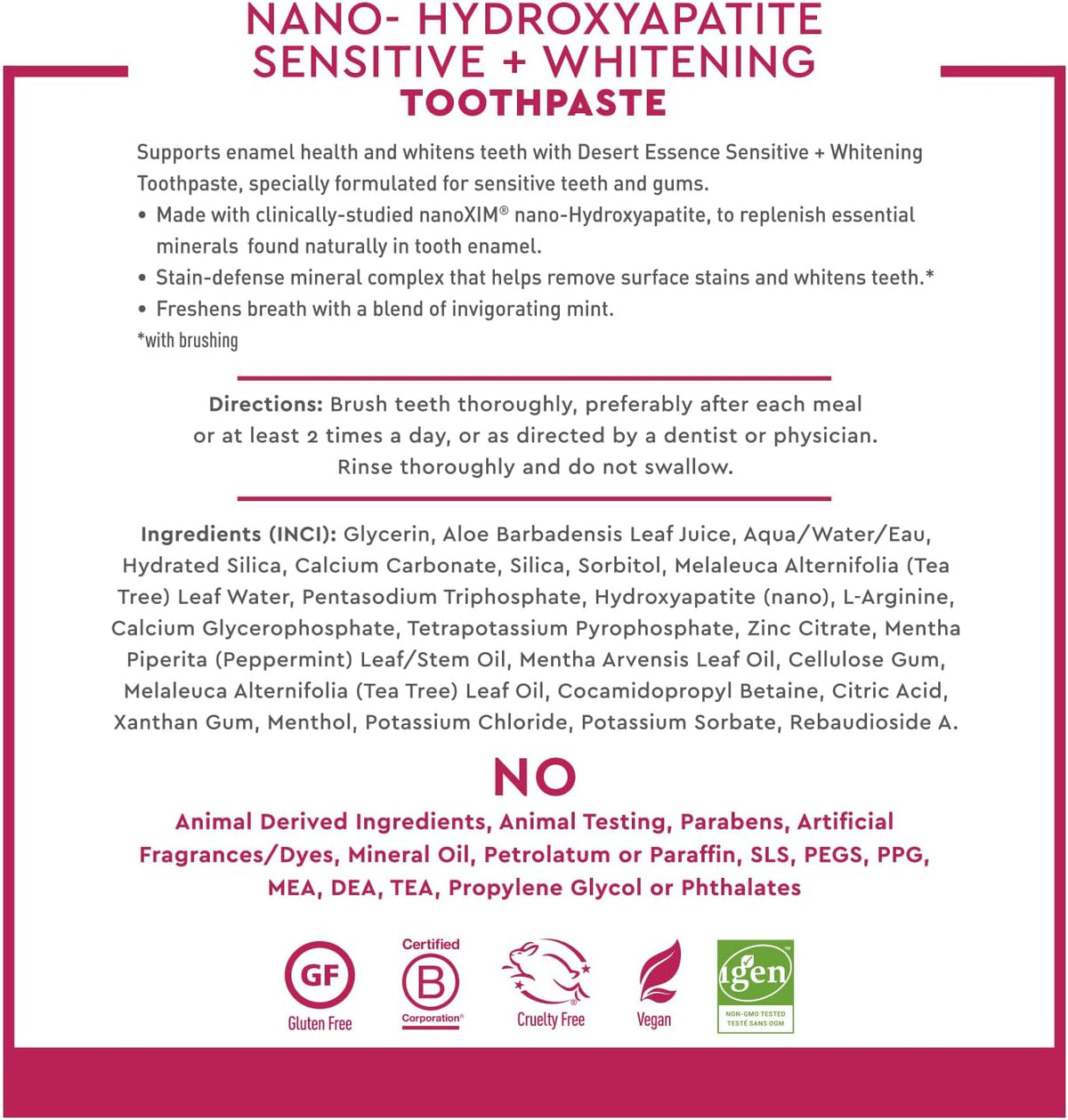 Nano-Hydroxyapatite Sensitive+ Whitening Toothpaste Fresh Mint by Desert Essence