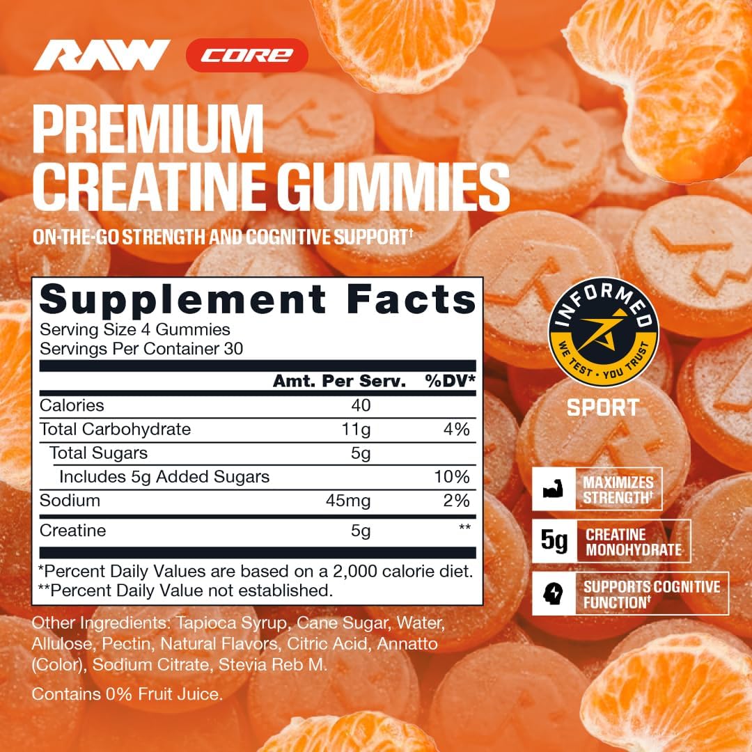 Creatine Monohydrate Tangerine Gummies by Raw Nutrition