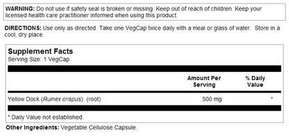 Yellow Dock 500mg 100VegCaps by Solaray