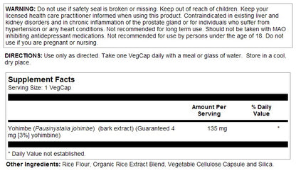 Yohimbe Bark Extract 135mg 60VegCaps by Solaray