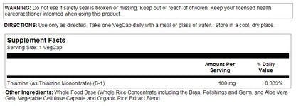 Vitamin B-1 100mg 100VegCaps by Solaray