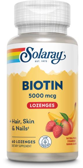 Biotin 5,000mcg 60 Lozenges Peach Strawberry Banana by Solaray