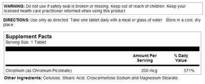 Chromium Picolinate 200mcg 200tabs by Solaray