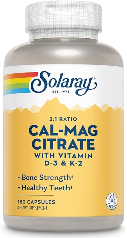 Cal-Mag Citrate 2:1 Ratio with D-3 and K-2 180caps by Solaray