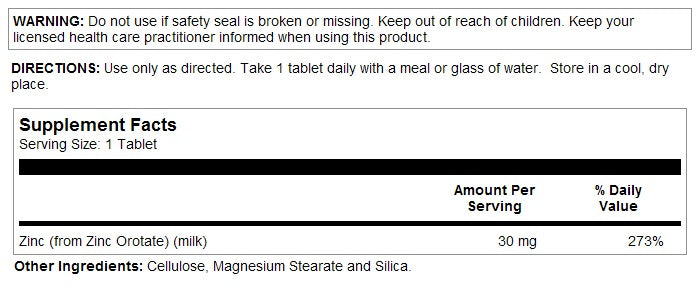 Zinc 30 Orotate 30mg 90tabs by Kal