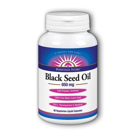 Black Seed Oil 650mg 90VegCaps by Heritage Store