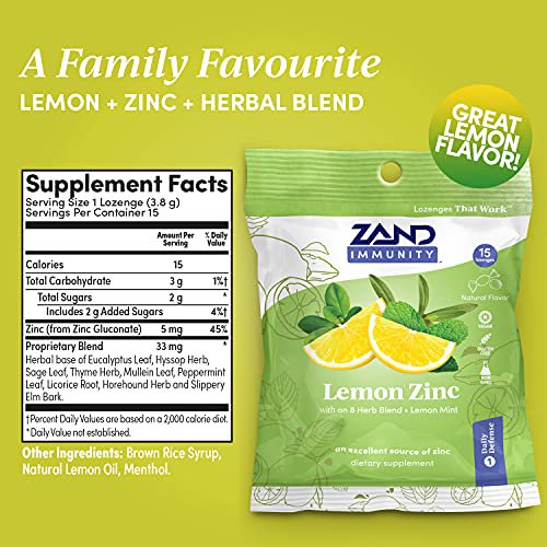 Zand Lemon Zinc Lozenges 15 Piece