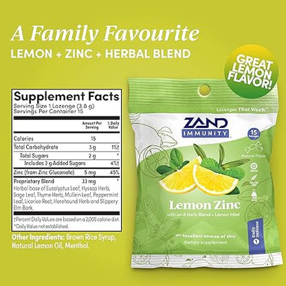 Zand Lemon Zinc Lozenges 15 Piece